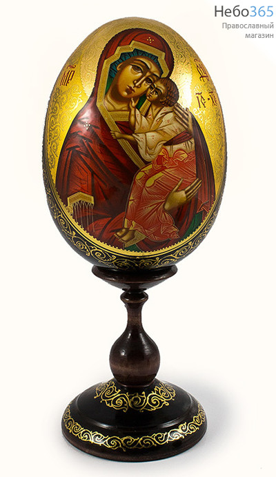  Яйцо пасхальное деревянное с писаной иконой Божией Матери Ярославская высотой 17,5 см (без учёта подставки), диаметром 13,5 см, фото 1 