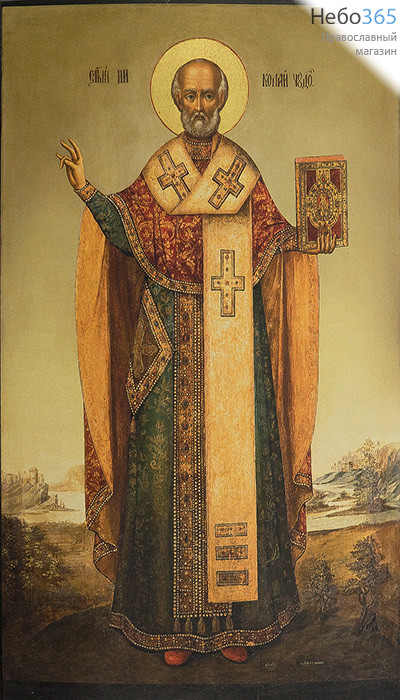  Николай Чудотворец, святитель. Икона на дереве 30х18,5 см, печать на левкасе, золочение (НЧ-17) (Тих), фото 1 