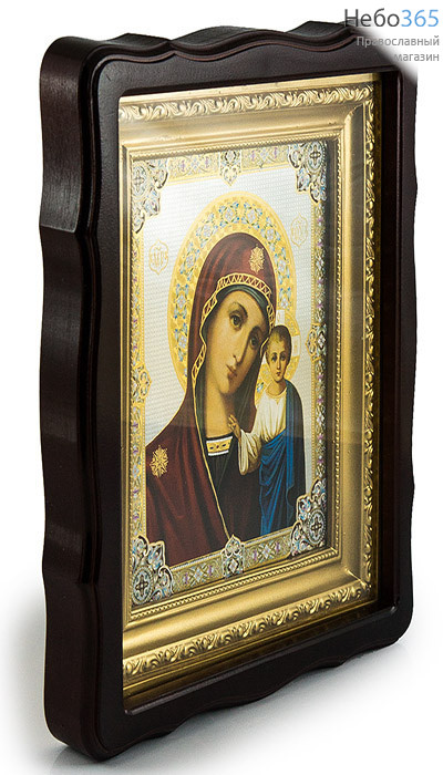  Икона в деревянном фигурном киоте 26х30 см (икона 18х24 см), с позолоченной багетной рамой, со стеклом (Мис) икона Божией Матери Толгская (х327), фото 3 