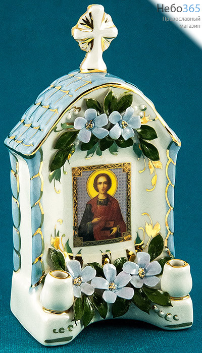  Киот фарфоровый с иконой, с лепниной, с двумя светильниками, в ассортименте, высотой 16 см, Кисловодский фарфор, фото 1 