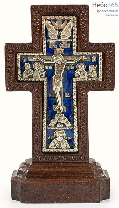  Крест деревянный 17131-1, с вклейкой из гальваники, с эмалью, на подставке, без украшений, малый, фото 1 