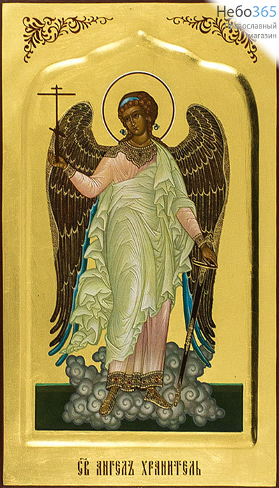  Икона на дереве 22х35 (ростовая), полиграфия, ручная доработка, золотой фон, с ковчегом, в коробке Ангел Хранитель (ростовой), фото 1 