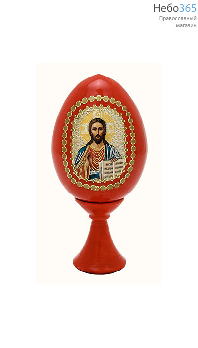  Яйцо пасхальное деревянное на подставке, с иконой, красное, высотой 7 см (без учета подставки) РРР, фото 2 