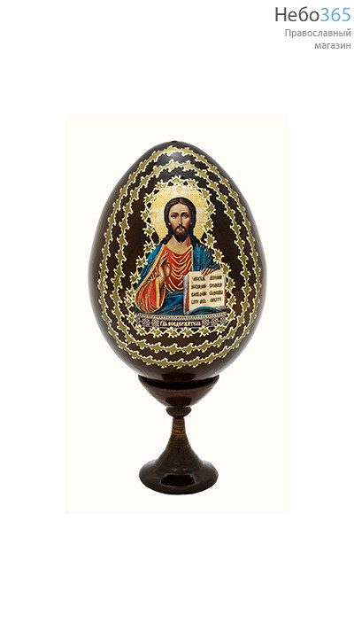  Яйцо пасхальное деревянное на подставке, с иконой, мореное, среднее, фото 3 