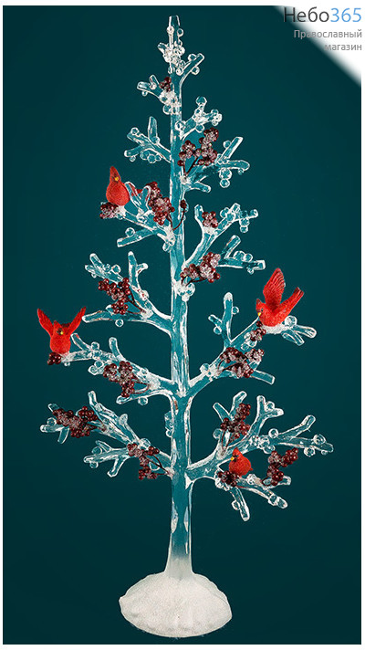  Сувенир рождественский Елка с птичками из пластика и полистоуна, с подсветкой, высотой 58,5 см, АК8121, фото 1 