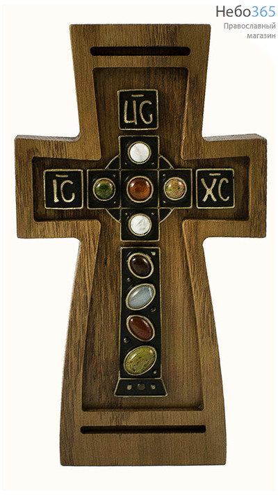  Крест деревянный из дуба, с латунными вставками, с камнями, 65010001, фото 1 