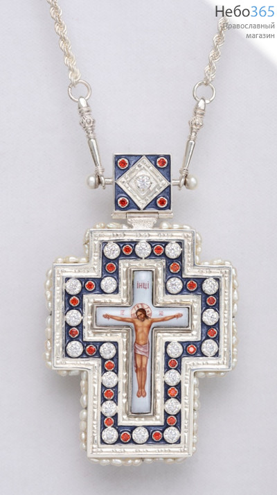  Крест наперсный №1411 серебро финифть, эмаль, фото 1 