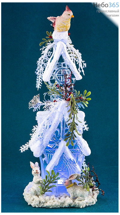  Сувенир рождественский Домик, из пластика, с подсветкой, высотой 24,5 см, АК7522., фото 1 