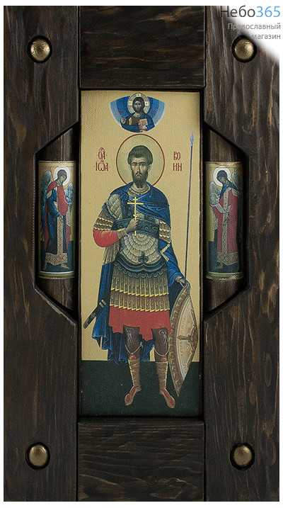  Икона на дереве 11х26, в деревянной брусковой раме, с предстоящими Иоанн Воин, мученик, фото 1 