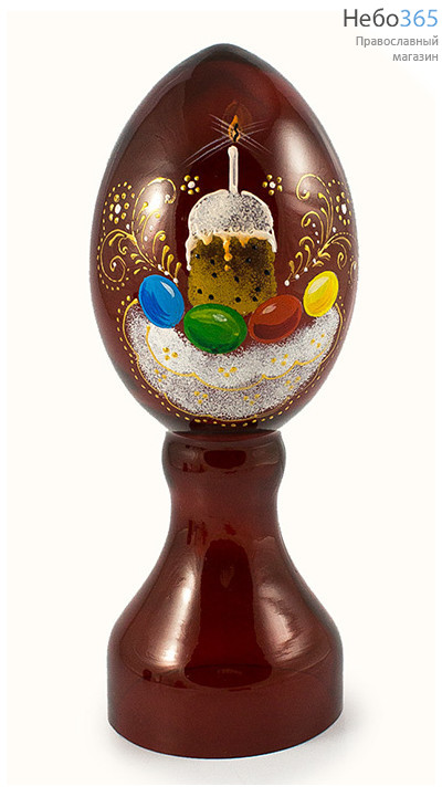  Яйцо пасхальное стеклянное Светлая Пасха, на цельной подставке, из окрашенного стекла, с ручной росписью, высотой 22 см, разных цветов, 1608 красное, вид № 1, фото 1 