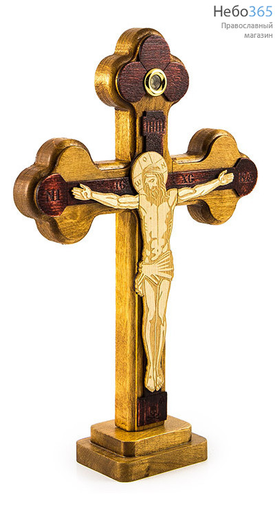  Крест деревянный с плоским деревянным распятием, с 1 вставкой (земля и ладан освящены на Гробе Господнем), на подставке высотой 22 с, фото 2 