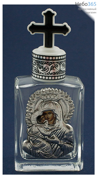  Сосуд стеклянный для святой воды или елея, с металлической иконой, объемом 30 мл, в ассортименте, 72 - 30 С иконой Божией Матери Умиление, арт.7210330, фото 1 