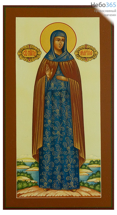  Марина, преподобная. Икона писаная 13х25х2, цветной фон, золотой нимб, без ковчега (Шун), фото 1 