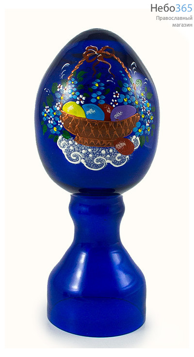  Яйцо пасхальное стеклянное Светлая Пасха, на цельной подставке, из окрашенного стекла, с ручной росписью, высотой 19 см, разных цветов,1609, фото 1 