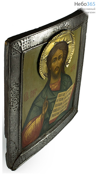  Господь Вседержитель. Икона писаная (Кж) 35х43, в ризе 19 века, новое письмо на старой доске, фото 4 