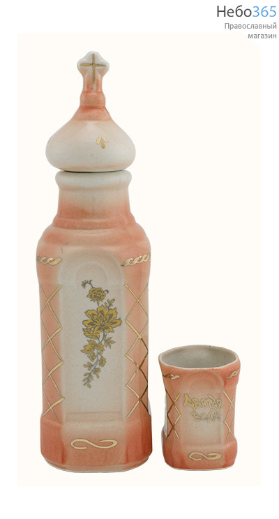  Сосуд керамический для святой воды, "Квадрат", в наборе со стаканом, с цветной глазурью и зол. росписью, высотой 26.5 см, цвета в ассорт., фото 3 