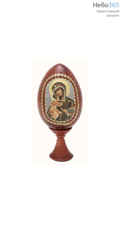  Яйцо пасхальное деревянное на подставке, с иконой, мореное, с золотистой и серебристой отделкой, высотой 7,5 см (без учета подставки) с иконой Божией Матери, в ассортименте, фото 1 