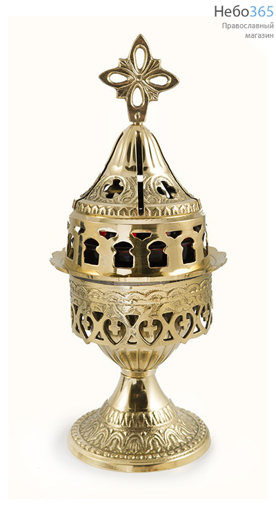  Лампада настольная бронзовая с куполообразной крышкой, с крестом, со стаканом, высотой 20 см, 9581 В, фото 1 