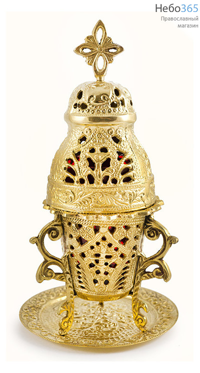  Лампада настольная бронзовая на 3-х ножках, на блюдце, с куполообразной крышкой, высотой 19 см, 7110 В, фото 1 