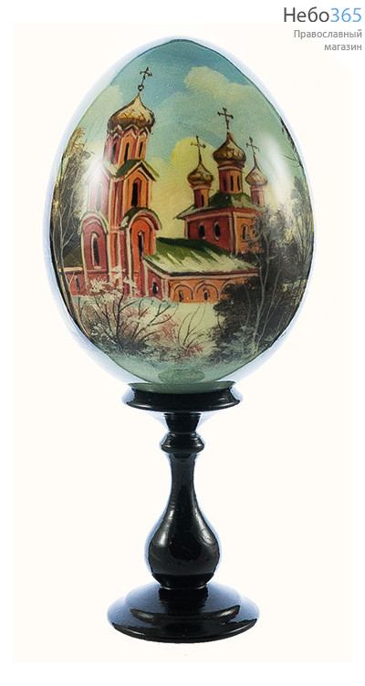  Яйцо пасхальное деревянное с авторской росписью Пейзаж , на подставке, высотой 11 см вид № 7, фото 1 