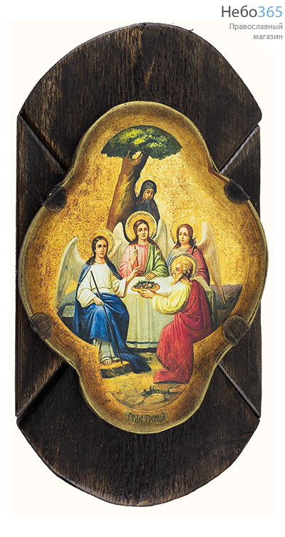  Святая Троица. Деревянная композиция с иконой, 19х36х3 см, печать на холсте (Пин) (№73/2), фото 1 