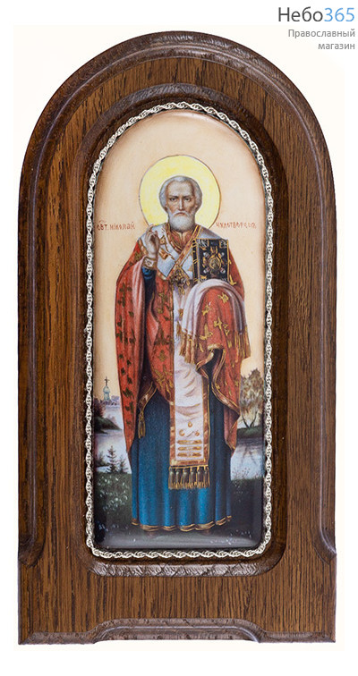  Николай Чудотворец, святитель. Икона писаная 5х12 см (с основой 9,5х17 см), эмаль, скань (Гу), фото 1 