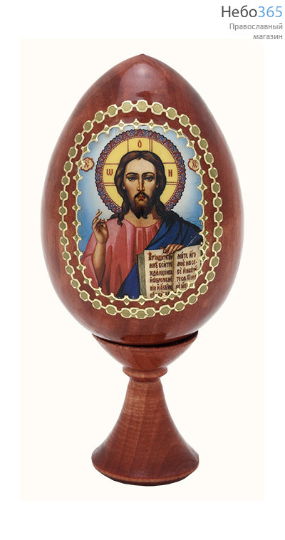  Яйцо пасхальное деревянное на подставке, с иконой, мореное, с золотистой и серебристой отделкой, высотой 7,5 см с иконой Спасителя, в ассортименте, фото 1 
