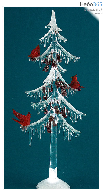  Сувенир рождественский Елка с птичками из пластика и полистоуна, с подсветкой, высотой 40,8 см, АК8120, фото 1 