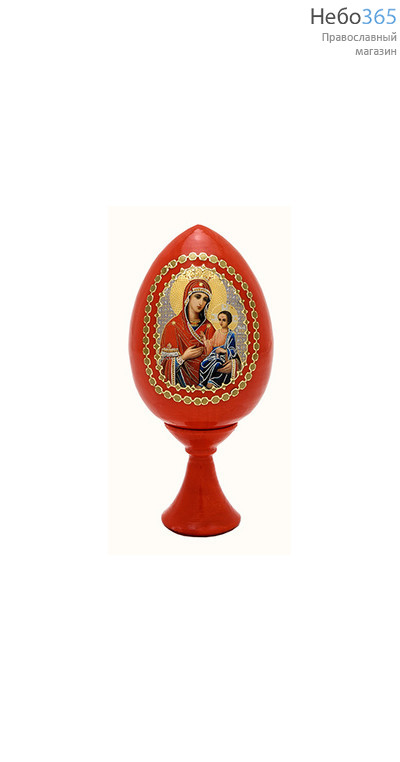  Яйцо пасхальное деревянное на подставке, с иконой, красное, высотой 7 см (без учета подставки) РРР с иконой Божией Матери, в ассортименте, фото 1 