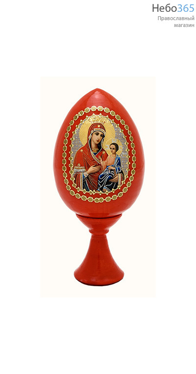  Яйцо пасхальное деревянное на подставке, с иконой, красное, высотой 7 см (без учета подставки) РРР с иконой Божией Матери, в ассортименте, фото 3 
