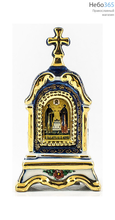  Киот фарфоровый настольный К-10 мини, 1 икона , с цветной росписью и золотом Свв. Петр и Феврония, фото 1 