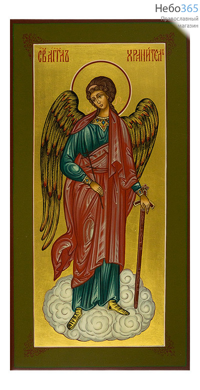  Ангел Хранитель. Икона писаная 13х25, золотой фон, золотой нимб, без ковчега, фото 1 