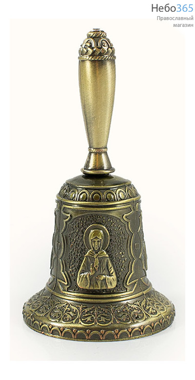 Колокольчик металлический с литыми иконами, с высокой ручкой с камнем, высотой 9 см, в ассортименте, фото 1 