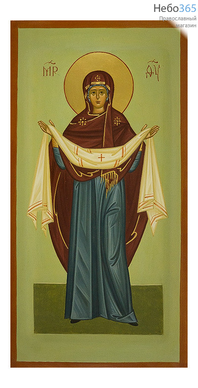  Покров Пресвятой Богородицы. Икона писаная 13х25х2, цветной  фон, золотой нимб, с ковчегом, фото 1 
