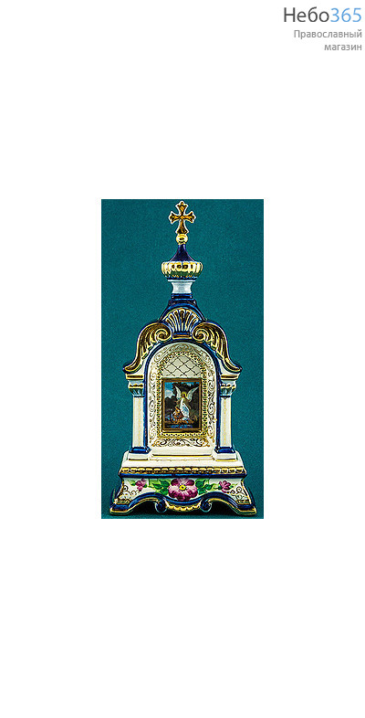  Киот фарфоровый настольный К-14 , с цветной росписью и золотом с иконой Ангел Хранитель, фото 1 