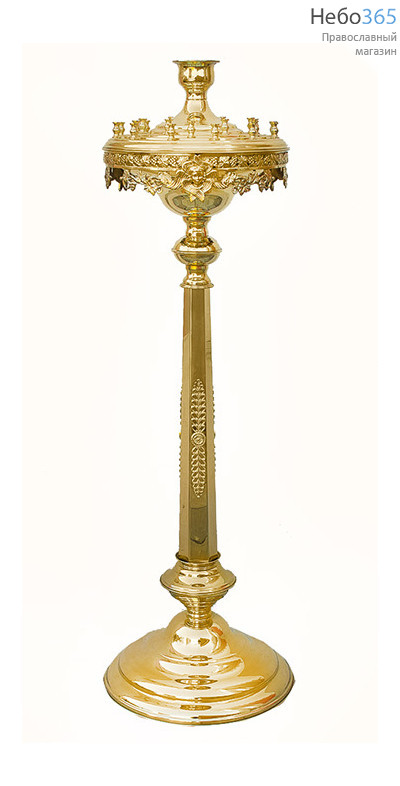  Подсвечник храмовый латунный на 24 свечи, с литьем "Лоза", с херувимами, на ножке с гранями, фото 1 