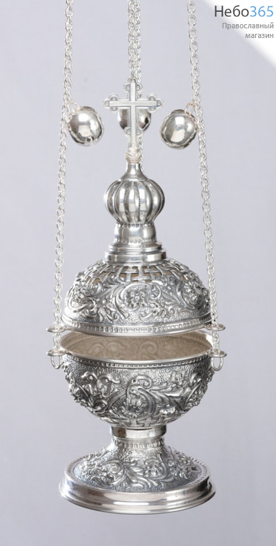  Кадило круглое №2 чеканка, выпильное серебро, фото 1 