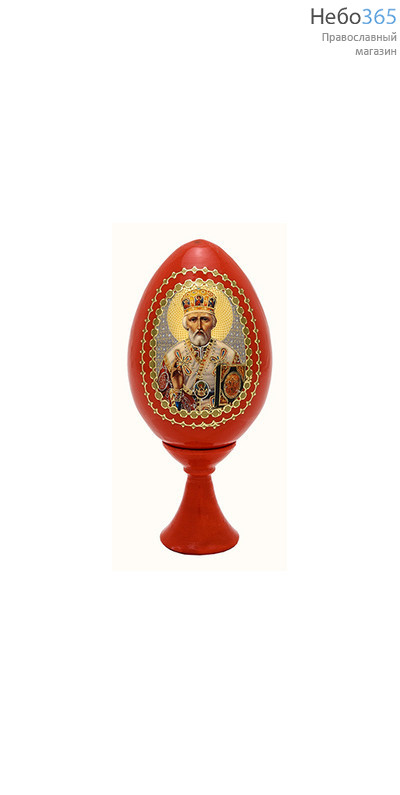  Яйцо пасхальное деревянное на подставке, с иконой, красное, высотой 7 см (без учета подставки) с иконами Святых, в ассортименте, фото 1 