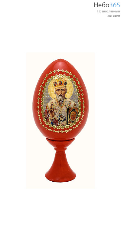  Яйцо пасхальное деревянное на подставке, с иконой, красное, высотой 7 см (без учета подставки) РРР, фото 4 