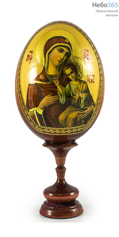  Яйцо пасхальное деревянное на подставке, сувенирное, с иконой, высотой 12,5 см., фото 1 