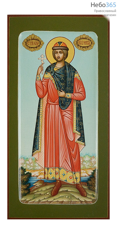  Игорь Черниговский, благоверный князь. Икона писаная 13х25х2, цветной фон, золотой нимб, с ковчегом, фото 1 