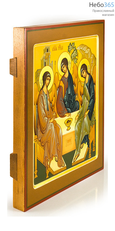  Святая Троица. Икона писаная 27х31х3,8, цветной фон, золотые нимбы, с ковчегом, фото 2 