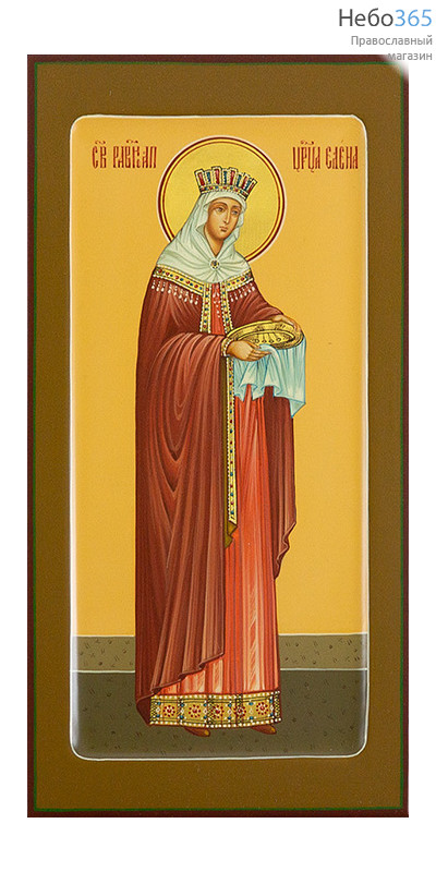  Елена, равноапостольная царица. Икона писаная 13х25х2 см, цветной фон, золотой нимб, с ковчегом (Шун), фото 1 