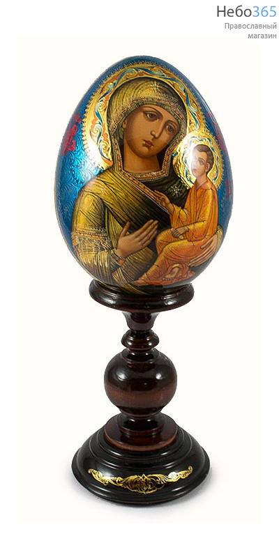  Яйцо пасхальное деревянное с писаной иконой Божией Матери "Тихвинская" , на подставке, высотой 16 см (без учета высоты подставки), фото 1 