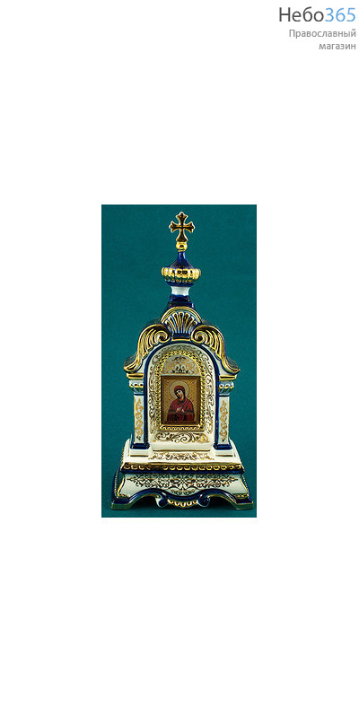  Киот фарфоровый настольный К-14 , с цветной росписью и золотом с иконой Божией Матери Семистрельная, фото 1 