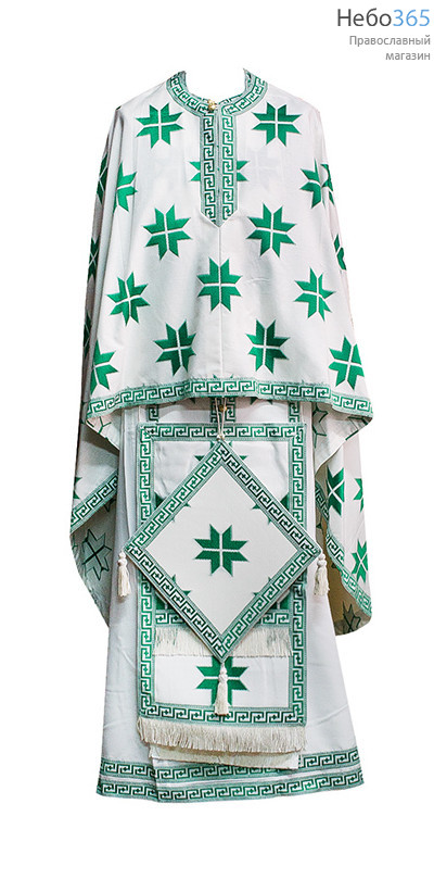  Облачение иерейское, греческое, белое, 90/152 вышивка зеленая, с подризником, с покровцам, фото 1 