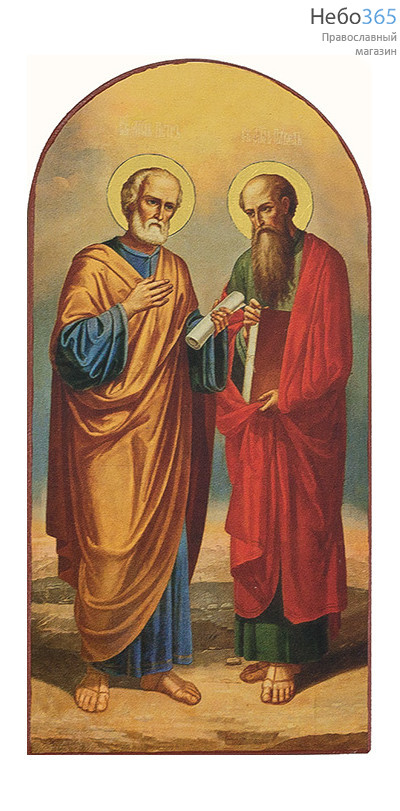  Петр и Павел, апостолы. Икона на дереве 12х6 см, печать на левкасе, золочение, арочная (АПП-01) (Тих), фото 1 
