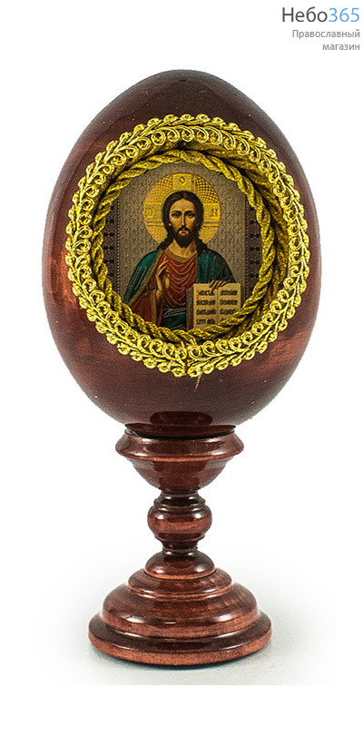  Яйцо пасхальное деревянное на подставке, с иконой в нише, малое. высотой 9,5 см (без учета подставки), фото 1 