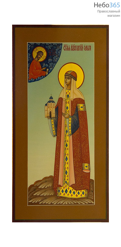  Ольга, равноапостольная княгиня. Икона писаная (Шун) 13х25, цветной фон, золотой нимб, без ковчега, фото 1 