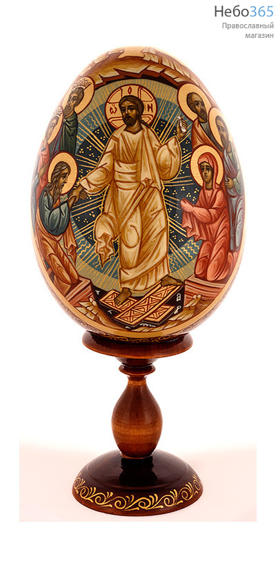 Яйцо пасхальное деревянное с писаной иконой "Сошествие во ад", на подставке, высотой 13 - 15 см ., фото 1 